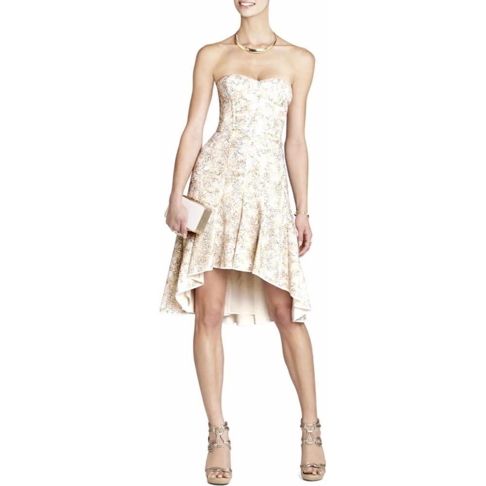 BCBG Maxazria Bryleigh All Over Sequin Dress High Low Convertible Corset XS 0